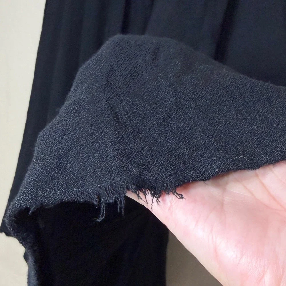 Vintage Anne Klein Black Crepe Midi Skirt High Waisted Raw Hem Size 8